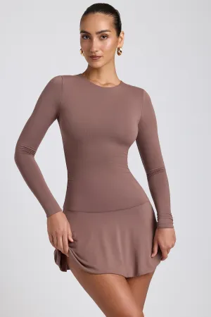 Modal Ruched Crew-Neck Mini Dress in Taupe Chic short-length dress