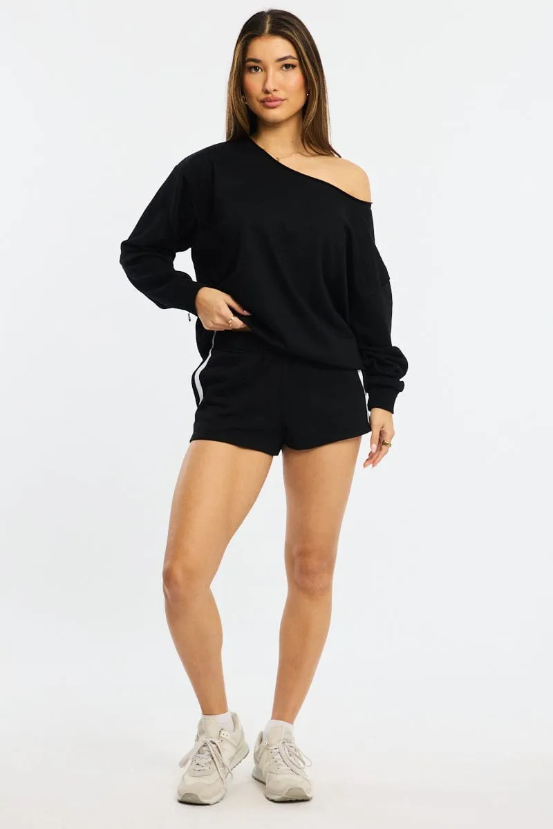 Breathable Layer quick dry Black Off Shoulder Sweater Long Sleeve