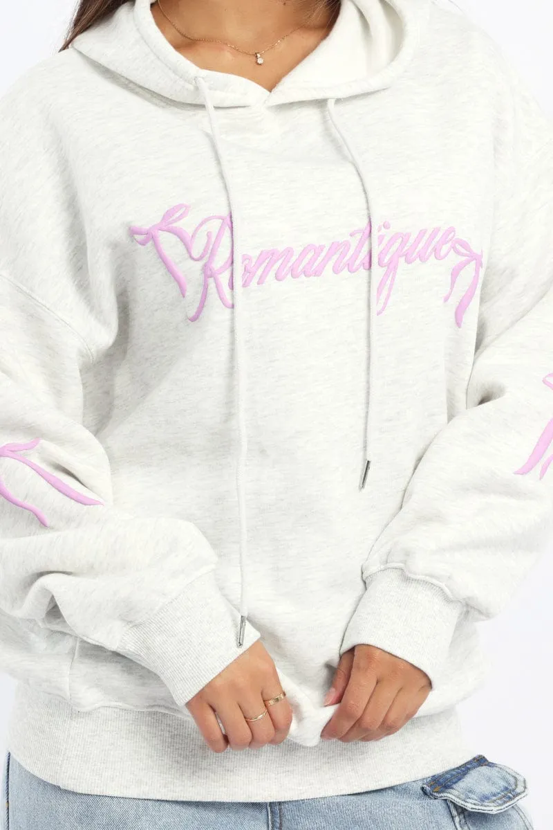 Grey Graphic Hoodie Sweater Long Sleeve Fresh Sporty Unisex Appeal
