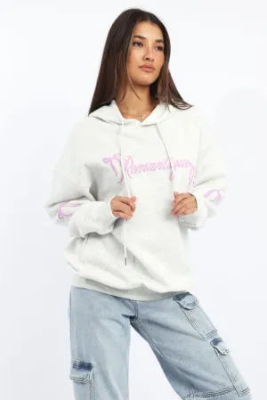 Grey Graphic Hoodie Sweater Long Sleeve Versatile Piece Loose Fit