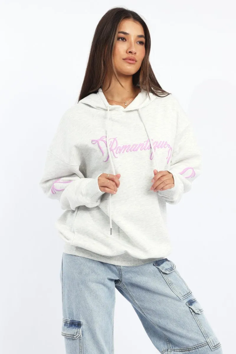 Grey Graphic Hoodie Sweater Long Sleeve Versatile Piece Loose Fit