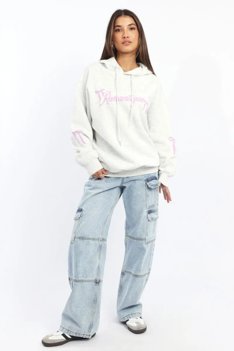 Grey Graphic Hoodie Sweater Long Sleeve Street Layering