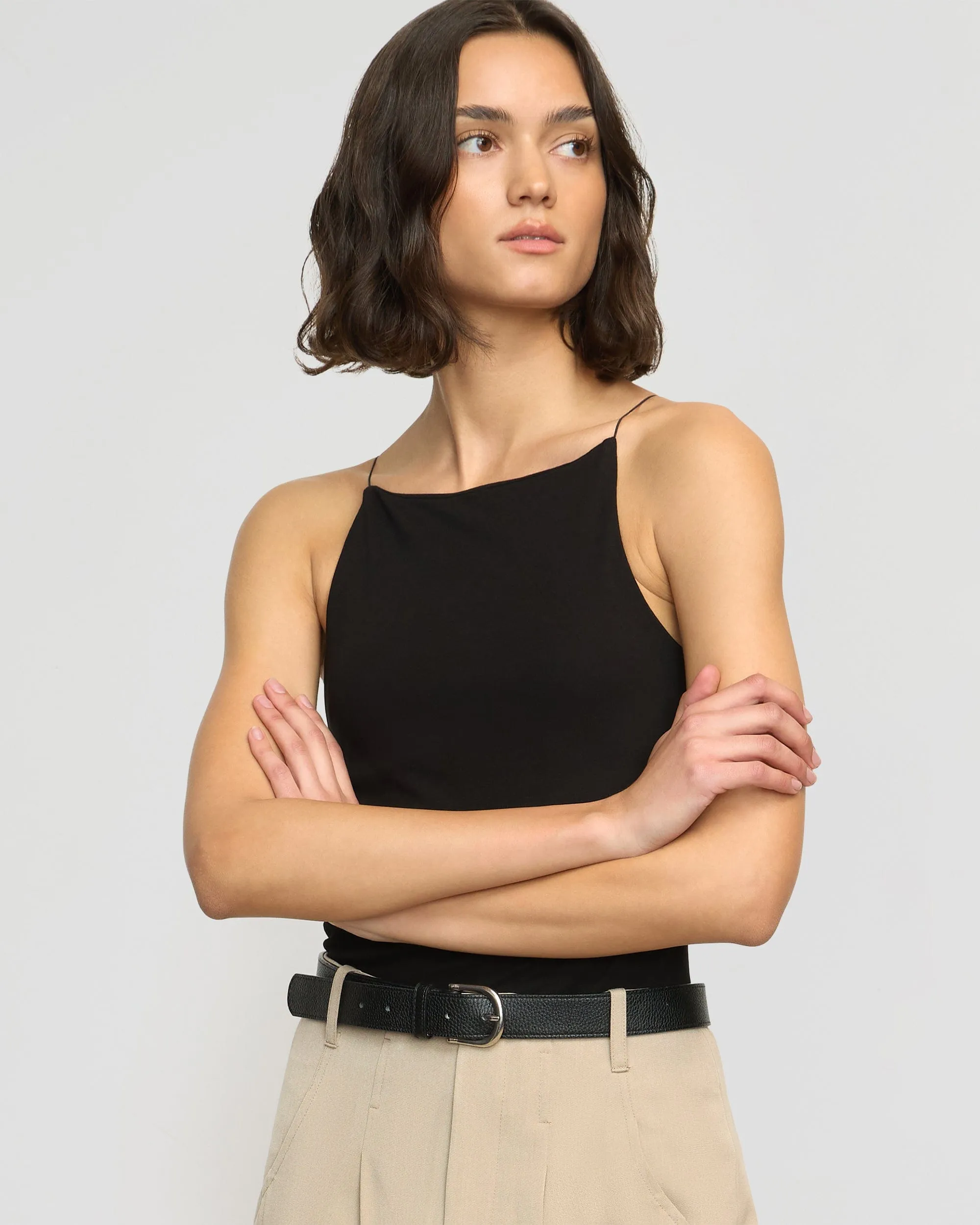Ella Sleeveless Tank Ribbed collar