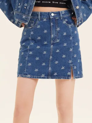 Calm Mood Jacquard Denim Half Women Skirt