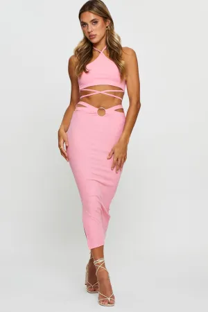 Neat Look Simple Outfit Pink Maxi Skirt Side Split