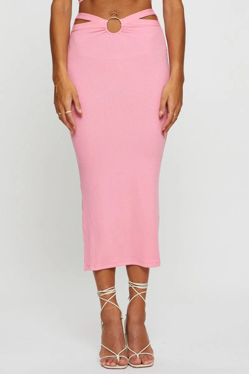 Pink Maxi Skirt Side Split Neutral Look Recycled Material