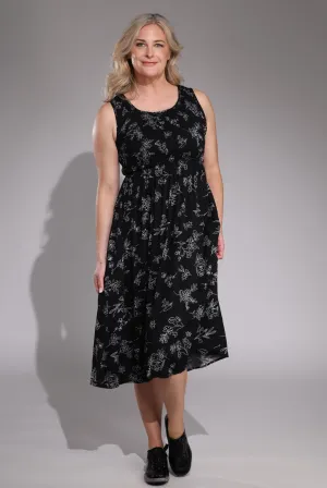 Smart Look MoistureControl Lining Dress | Blk White Stitch Floral | 3357C1