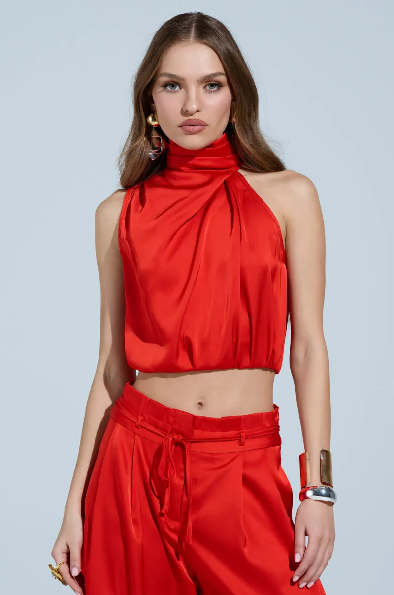 heavy - weight MEREDITH BLAKE SATIN MOCK NECK TOP