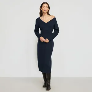 Light Fabric Group Mood Bora Off-Shoulder V-Neck Sweater Dress
