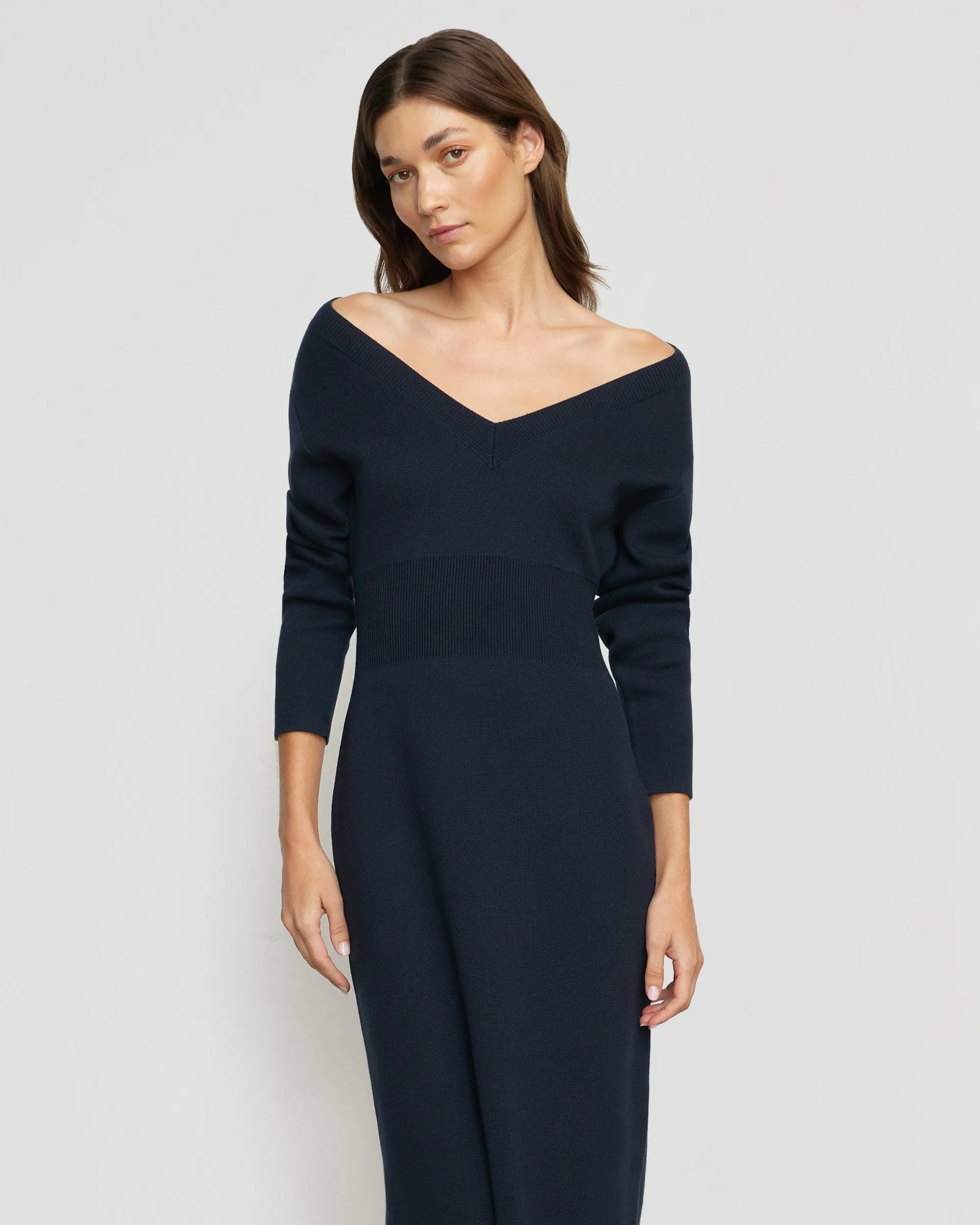 HighVisibility Bora Off-Shoulder V-Neck Sweater Dress