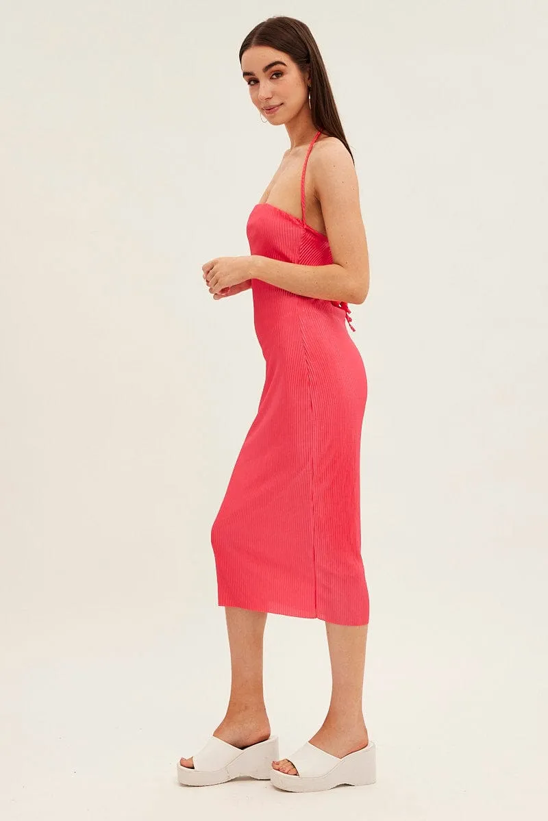 Parisian Touch Pink Midi Dress Bandeau Plisse