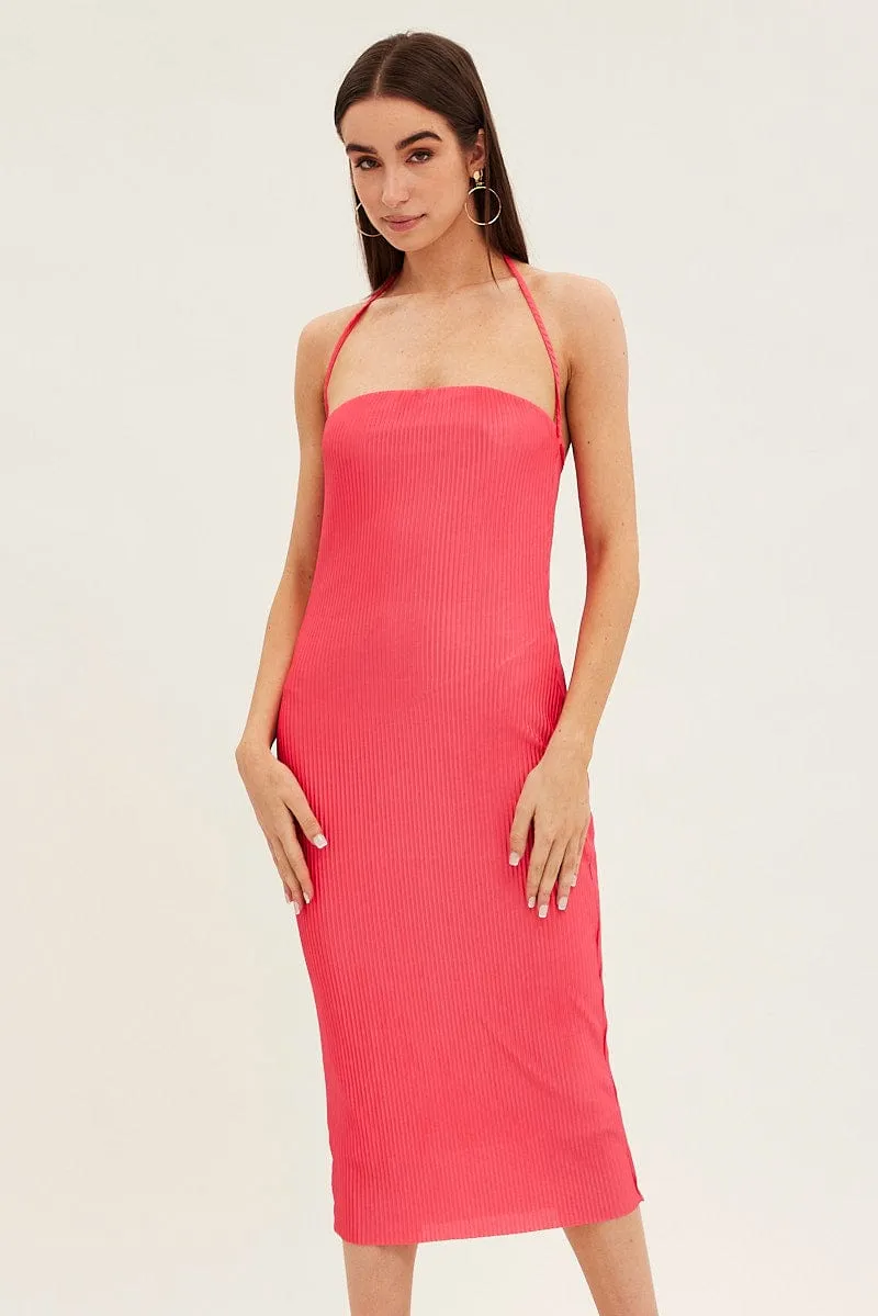 Perfect holiday dress Pink Midi Dress Bandeau Plisse