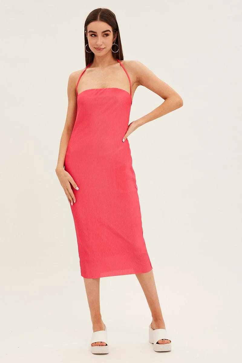 Pink Midi Dress Bandeau Plisse Dance Floor