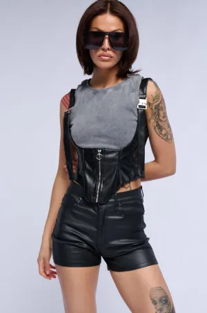 Impact - resistant Quick Evaporate Design BUCKLE UP BABY FAUX LEATHER CORSET TANK TOP