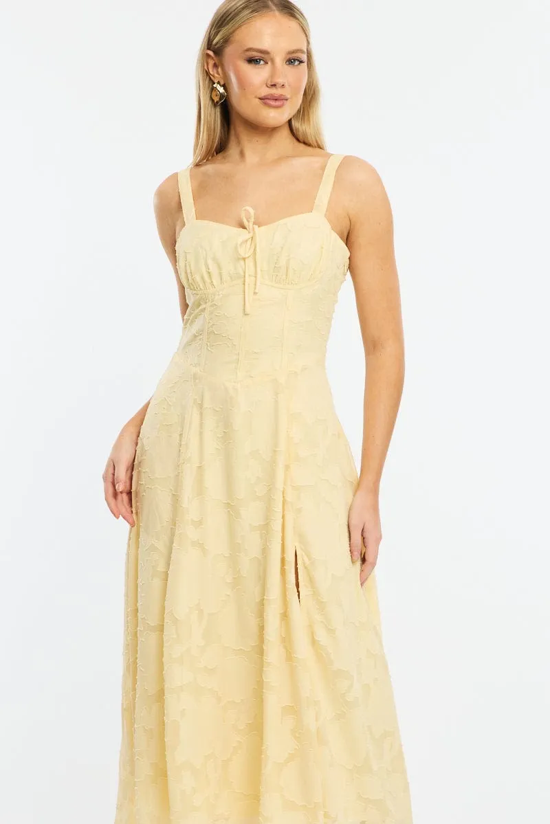 Yellow Midi Dress Burn Out Comfortable fit Perfect Shape