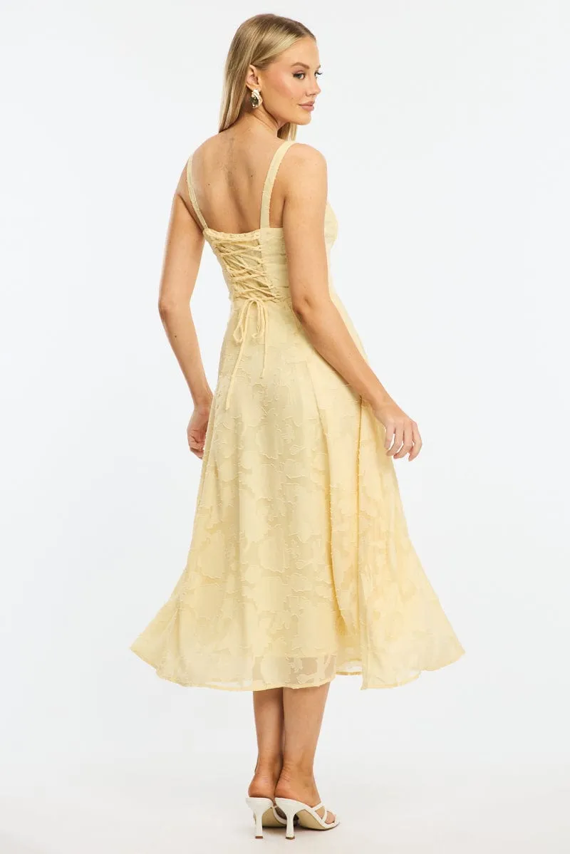 Yellow Midi Dress Burn Out Bead Shine