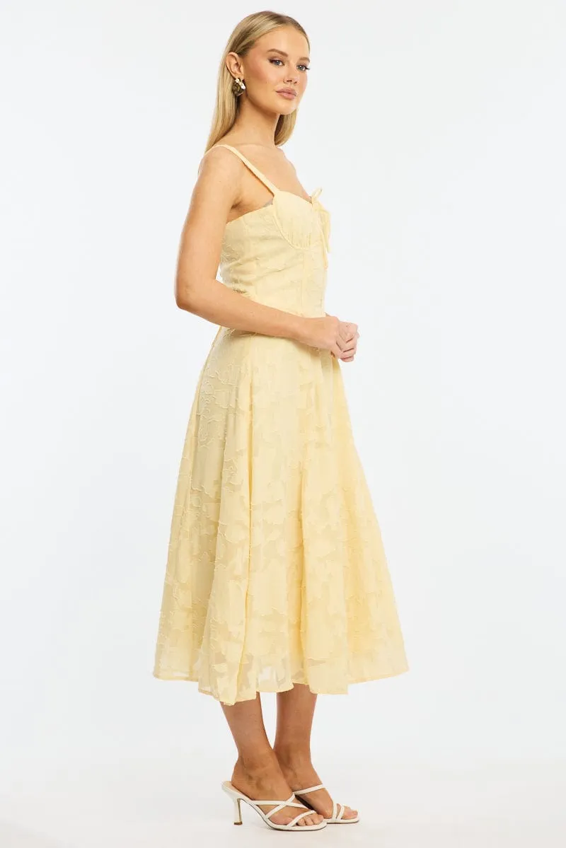 Yellow Midi Dress Burn Out Casual Wear Easy Fit
