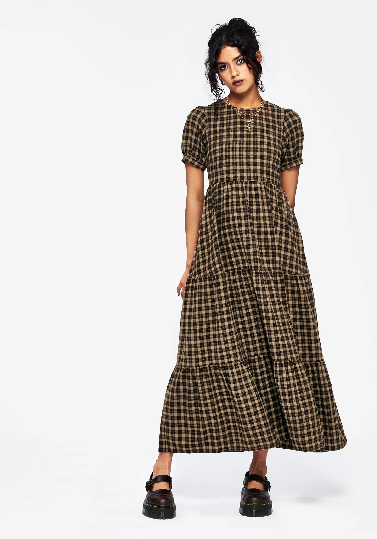 Terra Cotton Check Smock Midaxi Dress - Brown This maxi dress creates an elegant silhouette without sacrificing comfort Air Flow