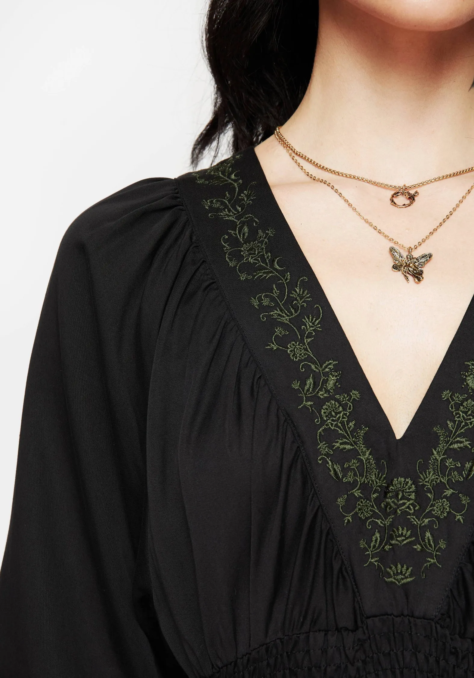 Harbor Stroll Opal Glow Veil Floral Embroidered Batwing Midaxi Dress