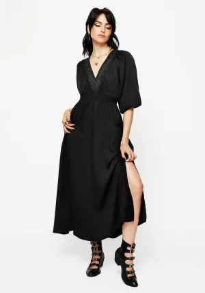 Ice Bloom Veil Floral Embroidered Batwing Midaxi Dress
