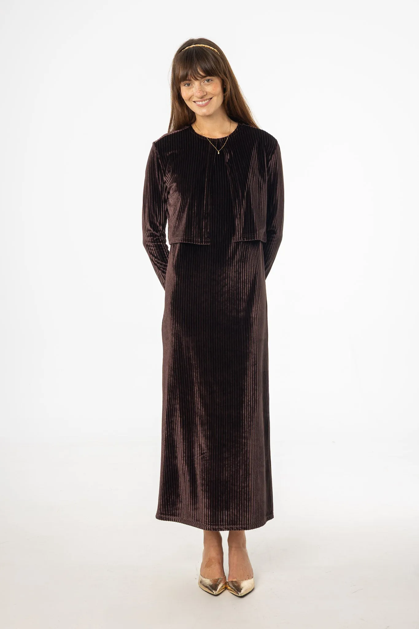 Parisian Chic Sun shield Brown Ribbed Velour Jumper