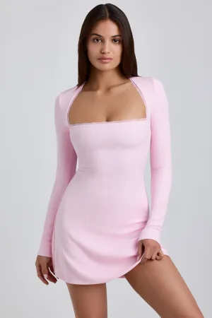 Ribbed Modal Lace-Trim Mini Dress in Blossom Pink Glow Edge Fun Look