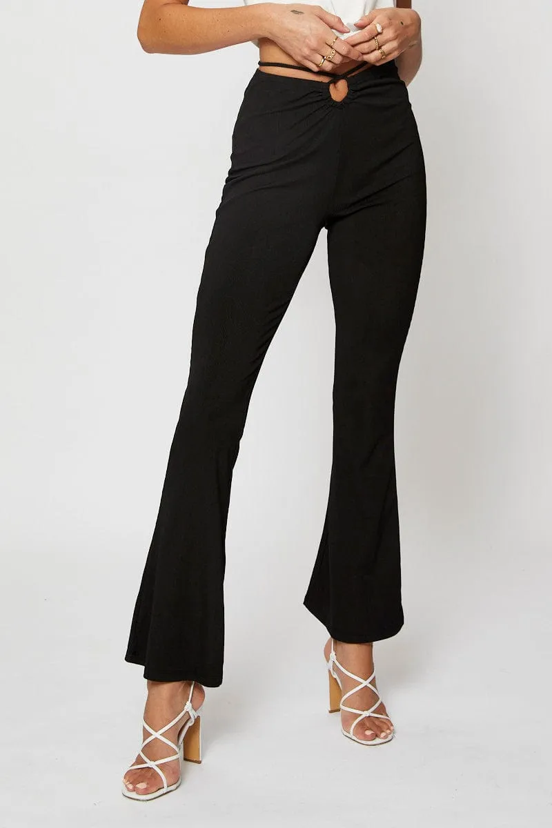 Black Jersey Pants Flare Leg Tapered ankle Recyclable Fabric Blend