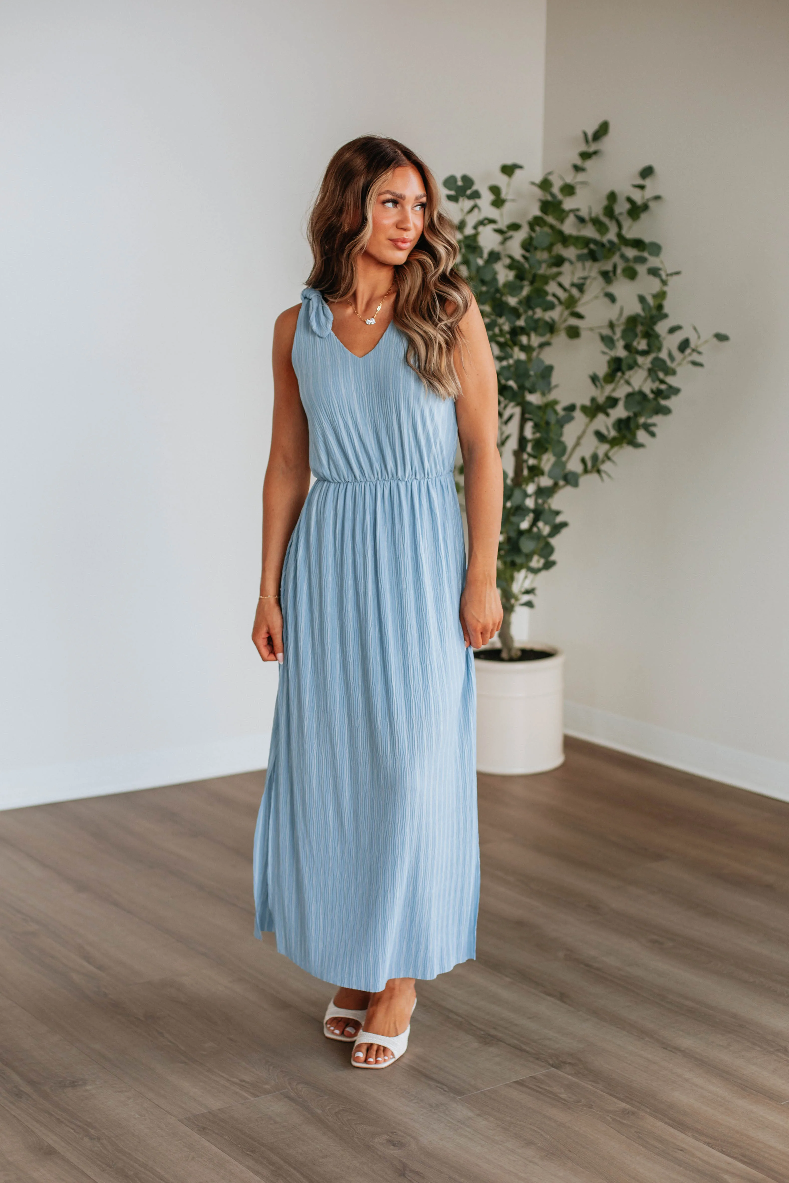Danetta Striped Dress - Chambray Mix Wind Proof Romance Feel
