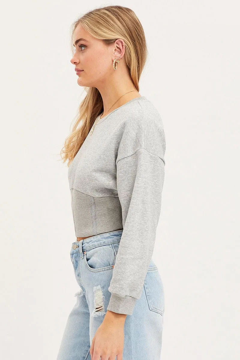 Lightweight Wear Grey Corset Jumper Long Sleeve