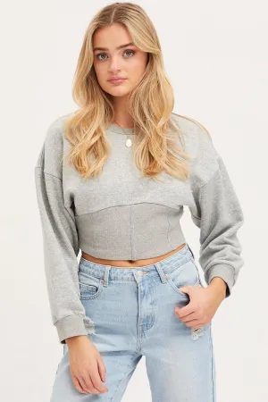 Grey Corset Jumper Long Sleeve Winter Wear