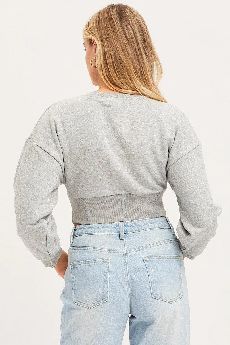 product lace femininity product pastel softness Grey Corset Jumper Long Sleeve
