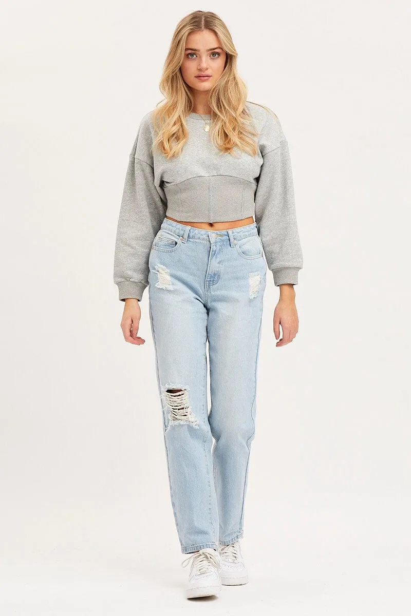school wear good for gym sessions Grey Corset Jumper Long Sleeve