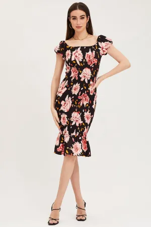 Perfect outdoor event dress Gem Shine Print Shirred Midi Dress