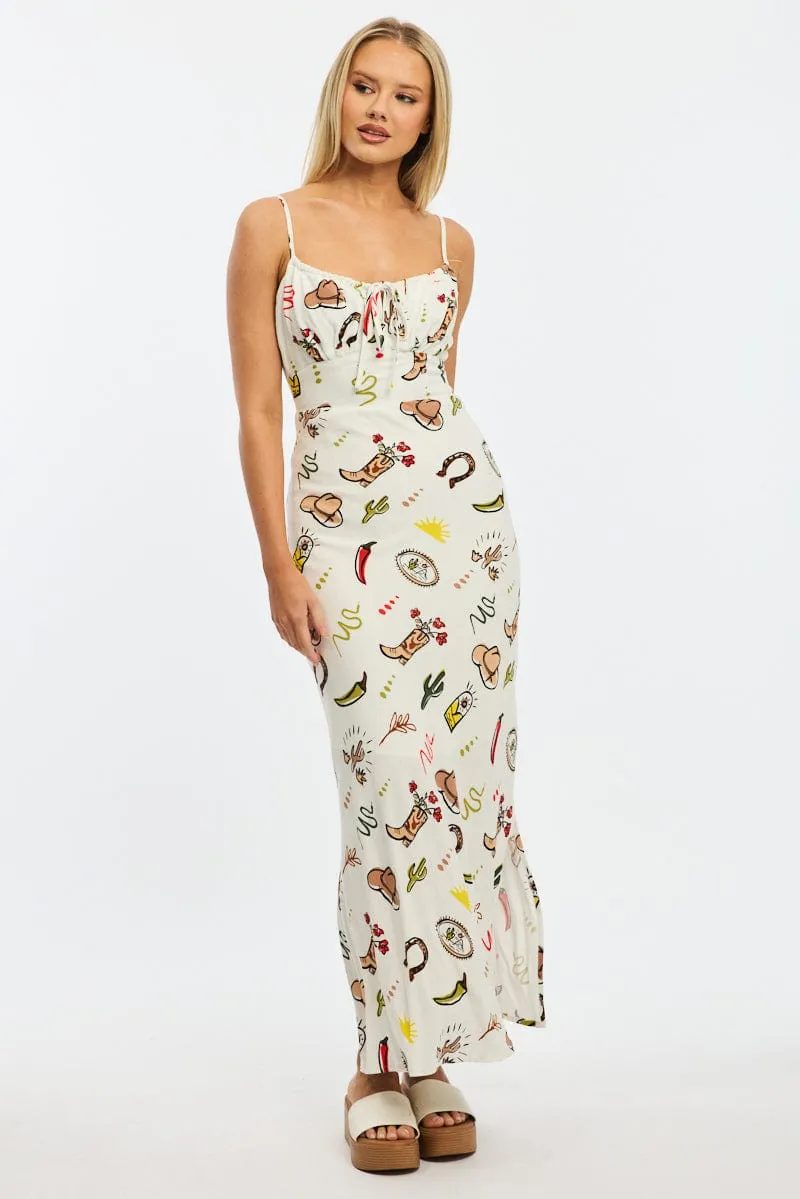 Body Loving Sapphire Light Multi Abstract Midi Dress Gathering Bust Sleeveless