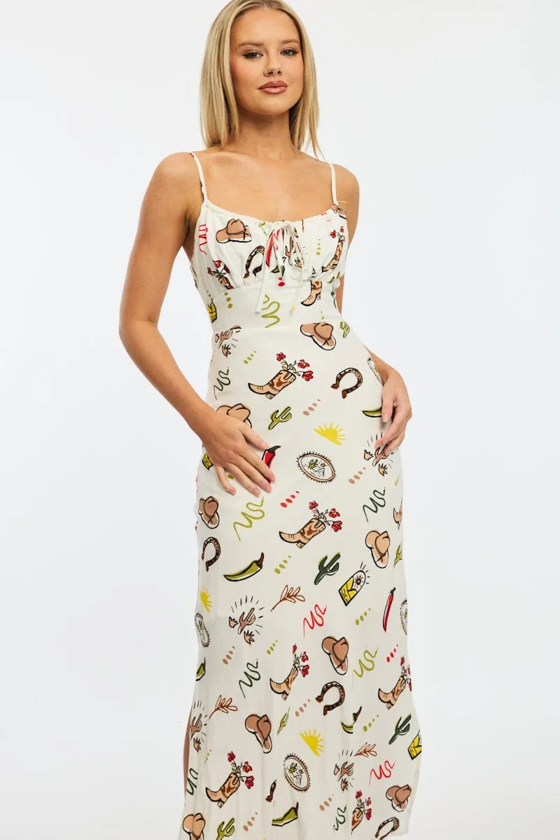Multi Abstract Midi Dress Gathering Bust Sleeveless Dinner Hall Casual chic midi