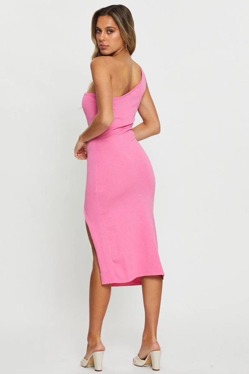 Bold pattern mid-calf dress Spring Tone Pink Midi Dress Knit