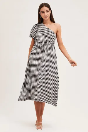 Day-to-night versatile dress Timelessly stylish midi Stripe Check One Shoulder Midi Dress