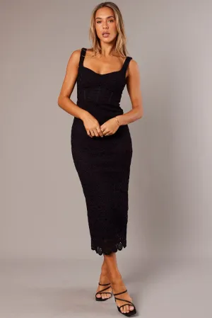 Black Midi Dress Sleeveless Lace Cool Shade