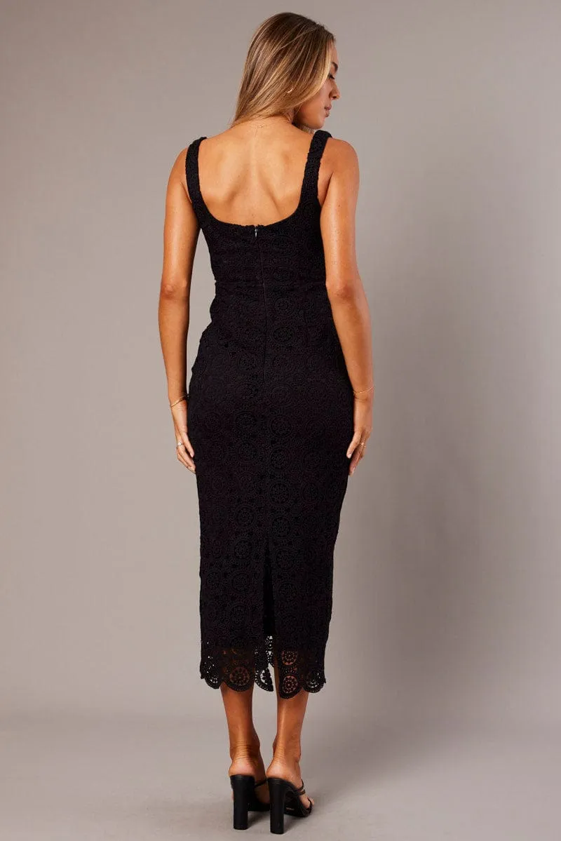 Black Midi Dress Sleeveless Lace Breathable fabric