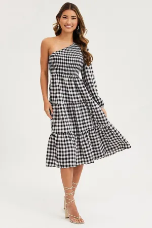 Check Dress One Shoulder Midi Comfort Fit Park Bench