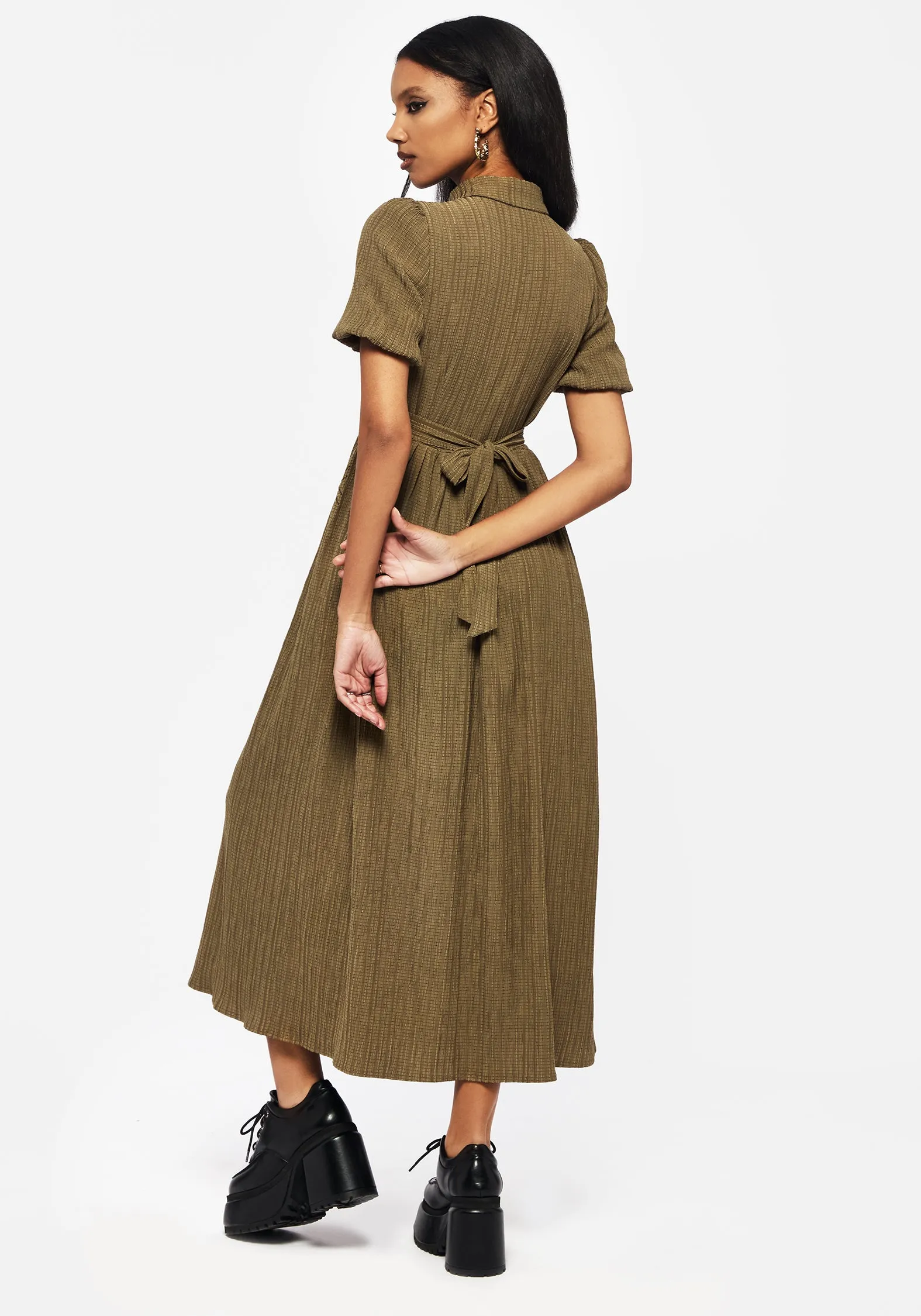 The flattering cut of this dress creates a polished appearance without being overly fussy Ramaria Embroidered Puff Sleeve Button Up Midaxi Shirt Dress