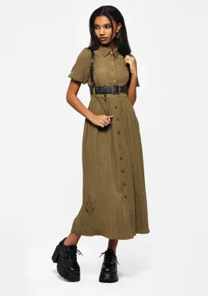 Ramaria Embroidered Puff Sleeve Button Up Midaxi Shirt Dress Spanish Heat