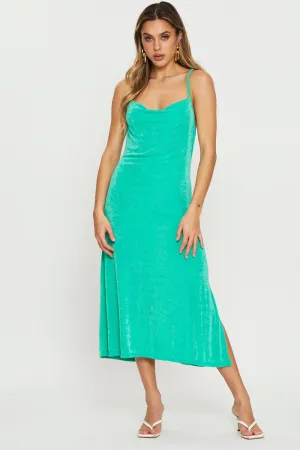 Green Midi Dress Cowl Neck Timeless Fashion