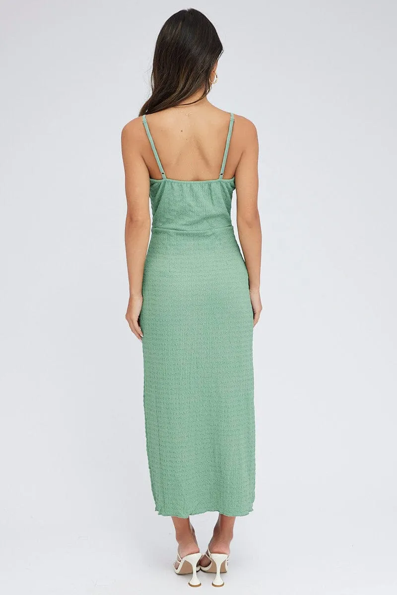 Green Midi Dress Cut Out Textured Fabric Moon Beam Modern Comfort