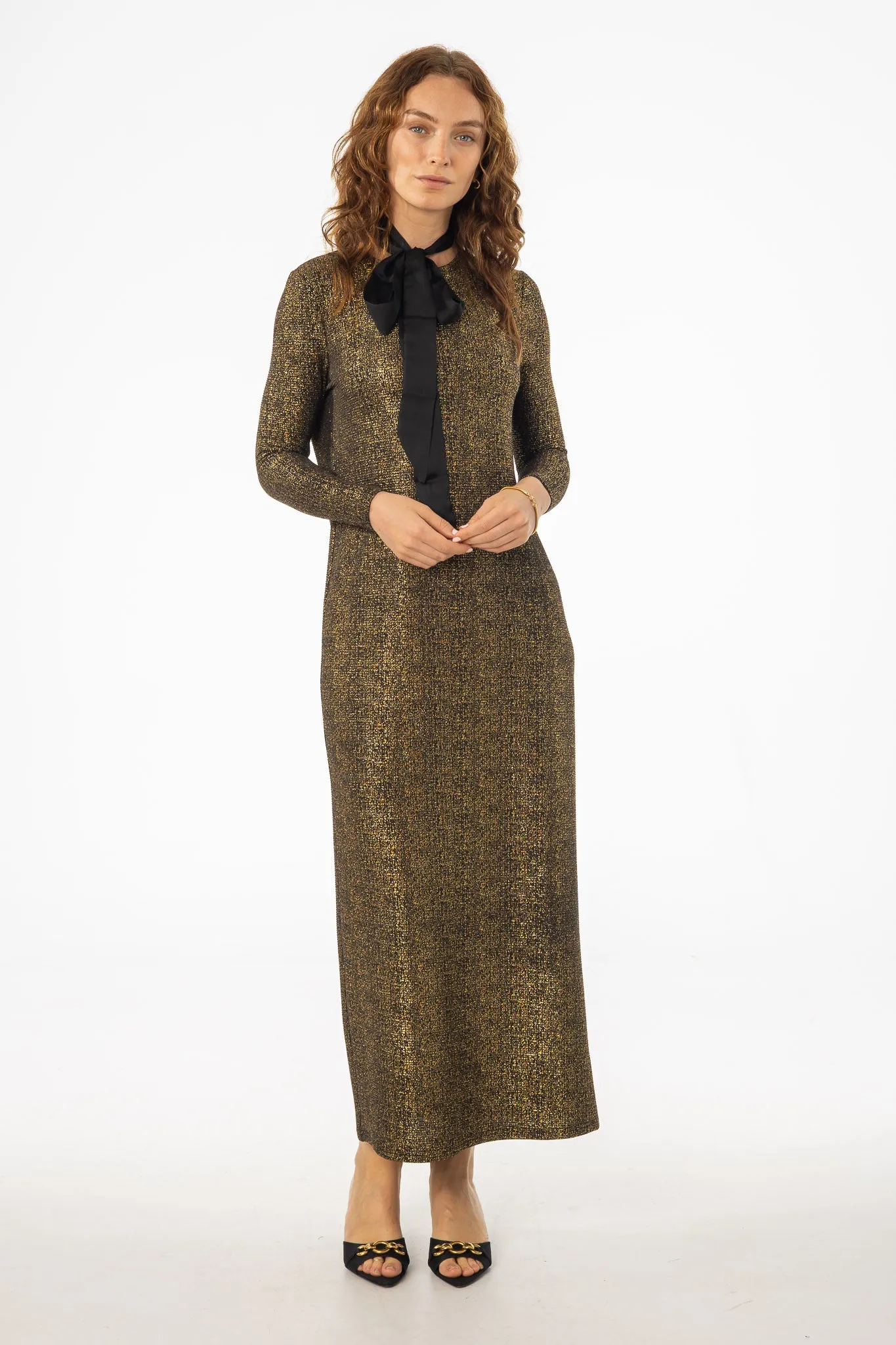 Gold Sparkle Maxi Dress Flexible Joints Retro cool