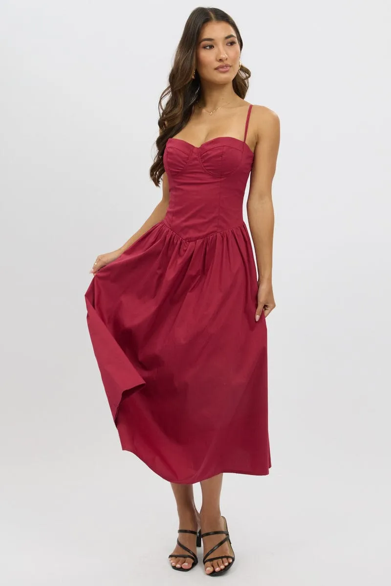 Red Midi Dress Corset Bust Crystal Light Comfortable chic