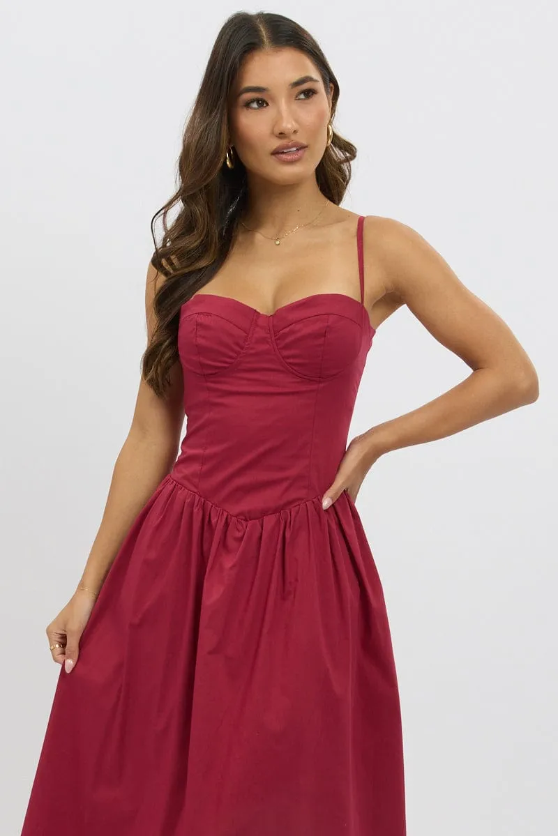 Quick Ready Red Midi Dress Corset Bust