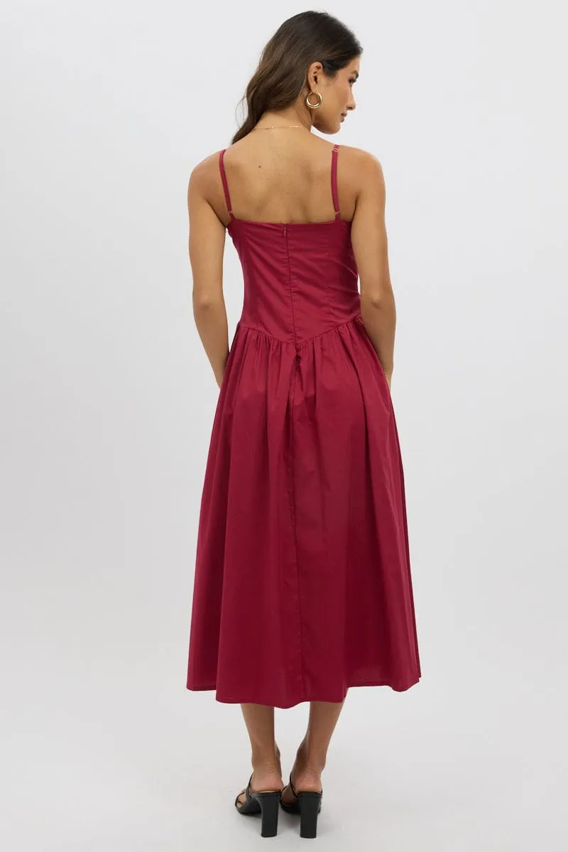 Event Ready Red Midi Dress Corset Bust