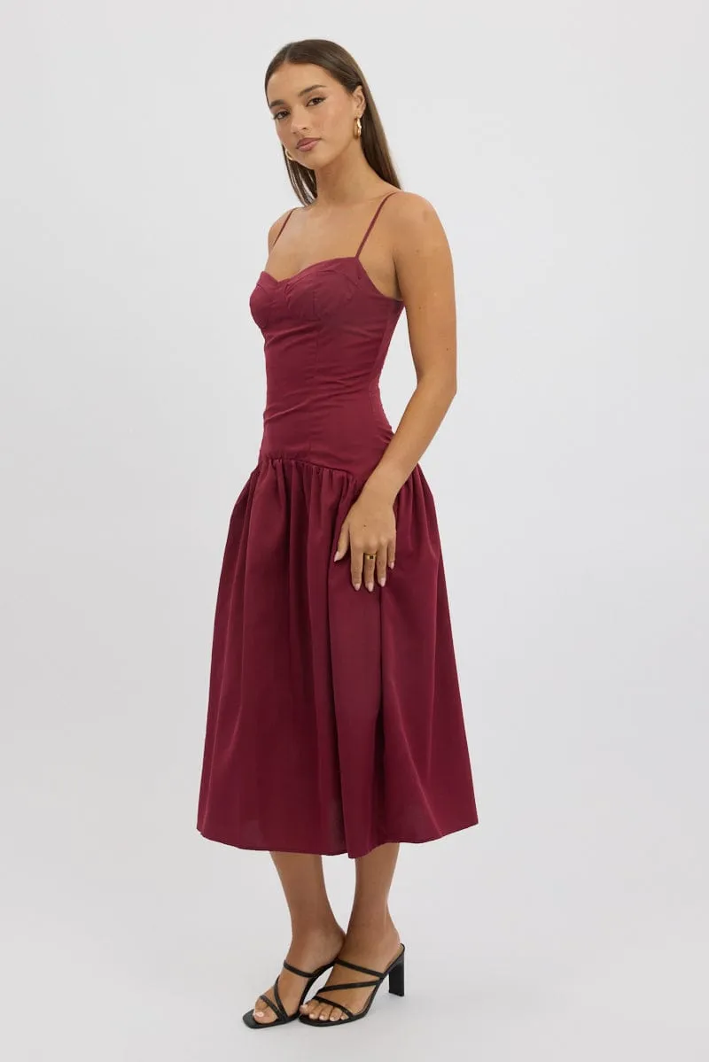 Red Midi Dress Drop Waist Vintage Lover