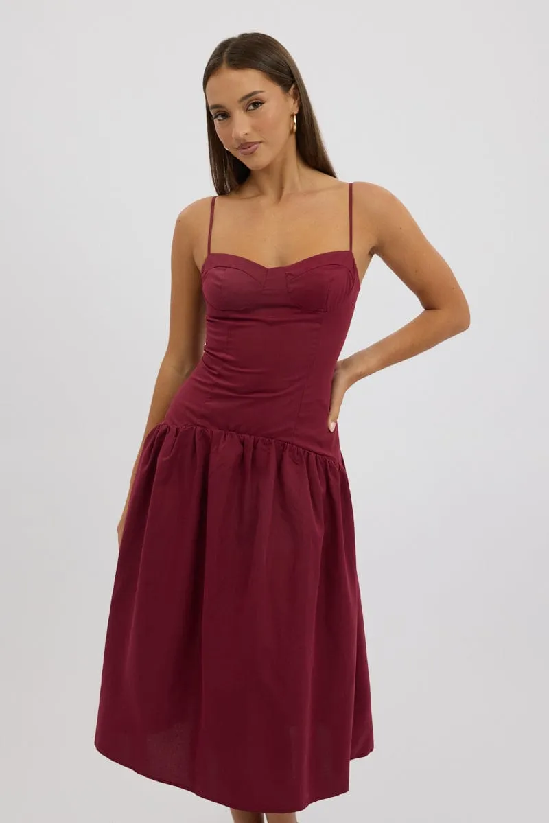 Comfortable casual midi Red Midi Dress Drop Waist